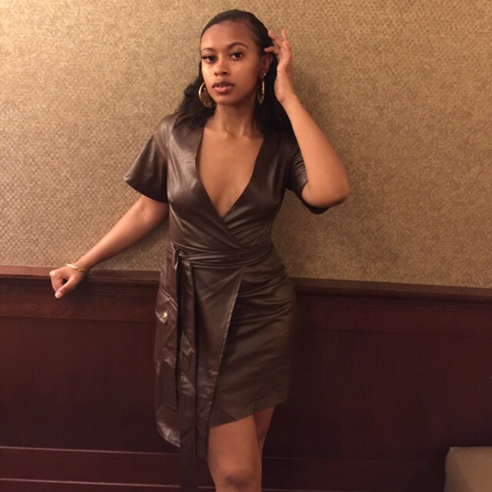 Brown Leather Mini Dress